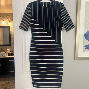 Zara Black and White Striped Midi Dress